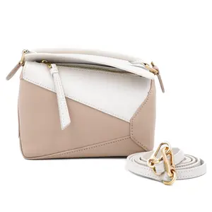 Pre-owned Loewe Leather Shoulder Bags Puzzle Mini White and Beige JM JM253