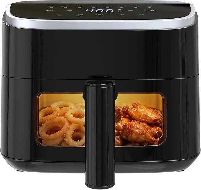 4Qt Compact Digital Touch Screen Air Fryer - Ceramic Multi Cooker for Kitchen Countertops & Home Meals, 1500W, Automatic Power-Off, Non-Stick Insert, Visible Window, 8 Presets, Dishwasher-Safe Basket