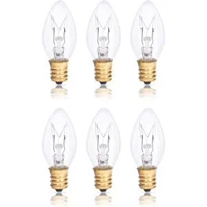 C7 15W Replacement Bulb (6 Pack) for Himalayan Salt Rock and Basket, Plug in Aromatic Wax Warmer, Night Light, Clear Candle Shape, 120V, E12 Candelabra Base, Dimmable, 2700K Warm White