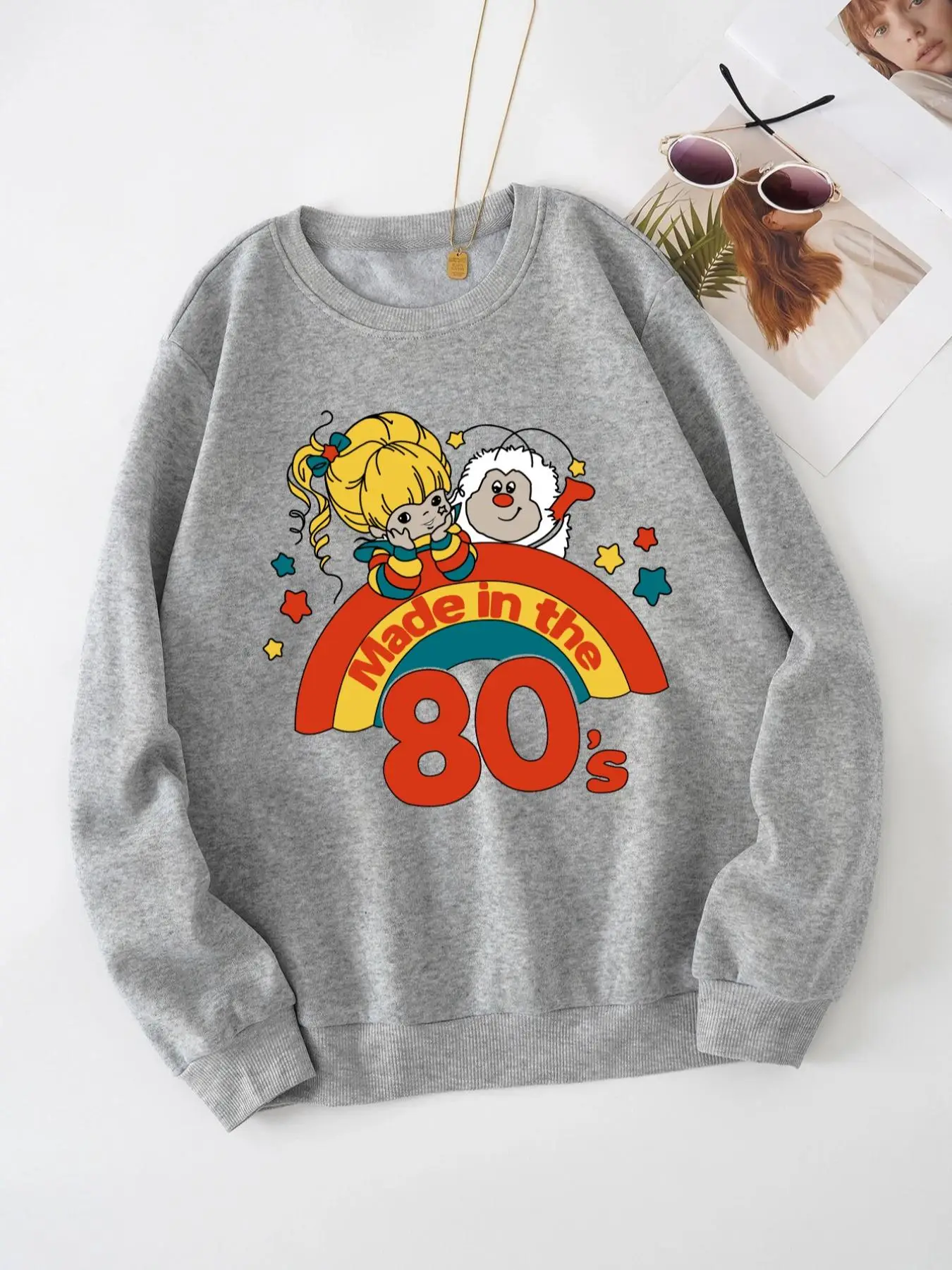 Women's Cartoon Print Long Sleeve Crewneck Sweatshirt For Spring, Fall Sweatshirts for Women, Lady Casual Comfortable Soft Pullover Tops, Women's Comf