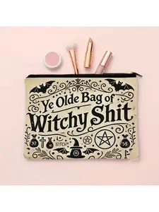 Mystical Witchy Makeup Bag - Lightweight Zippered Cosmetic Pouch with Double-Sided Witch-Themed Print, Crescent Moon & Stars Design, Ideal Travel Toiletry Bag & Coin Purse, Perfect Gift for Her on Birthdays, Christmas, Valentine's, Celestial Print