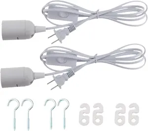 2 pcs E26/E27 LED Light Socket 5.9FT Extension Cord with On/Off Switch and US AC Power Plug Bulb Socket for Pendant Lighting Bulb Lamp in Kitchen Bedroom Restaurant (2 Packs)