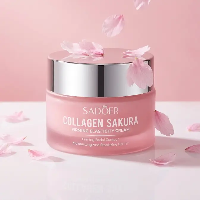 SADOER Collagen Sakura Daily Moisturizer, Smooth Face Cherry Blossom-Infused  Lotion with Silky Creamy Texture sensitive skin hydration everyday care korean glow boost simple cream hydrate night moisture gentle recipe