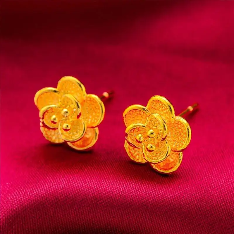 Flower Earrings 24K Gold Color Stud Earrings for Women Nigerian Designer Earrings Party Wedding Jewelry Wholesale Gift