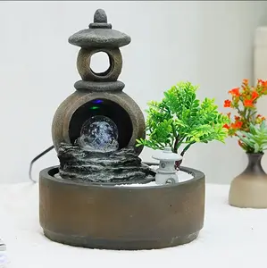 Tabletop Water Fountain 11.7 Inch Zen Tower with Crystal Ball Tree Design LED Light & Pump for Indoor Outdoor Relaxation Decor Desk Patio Garden Gift