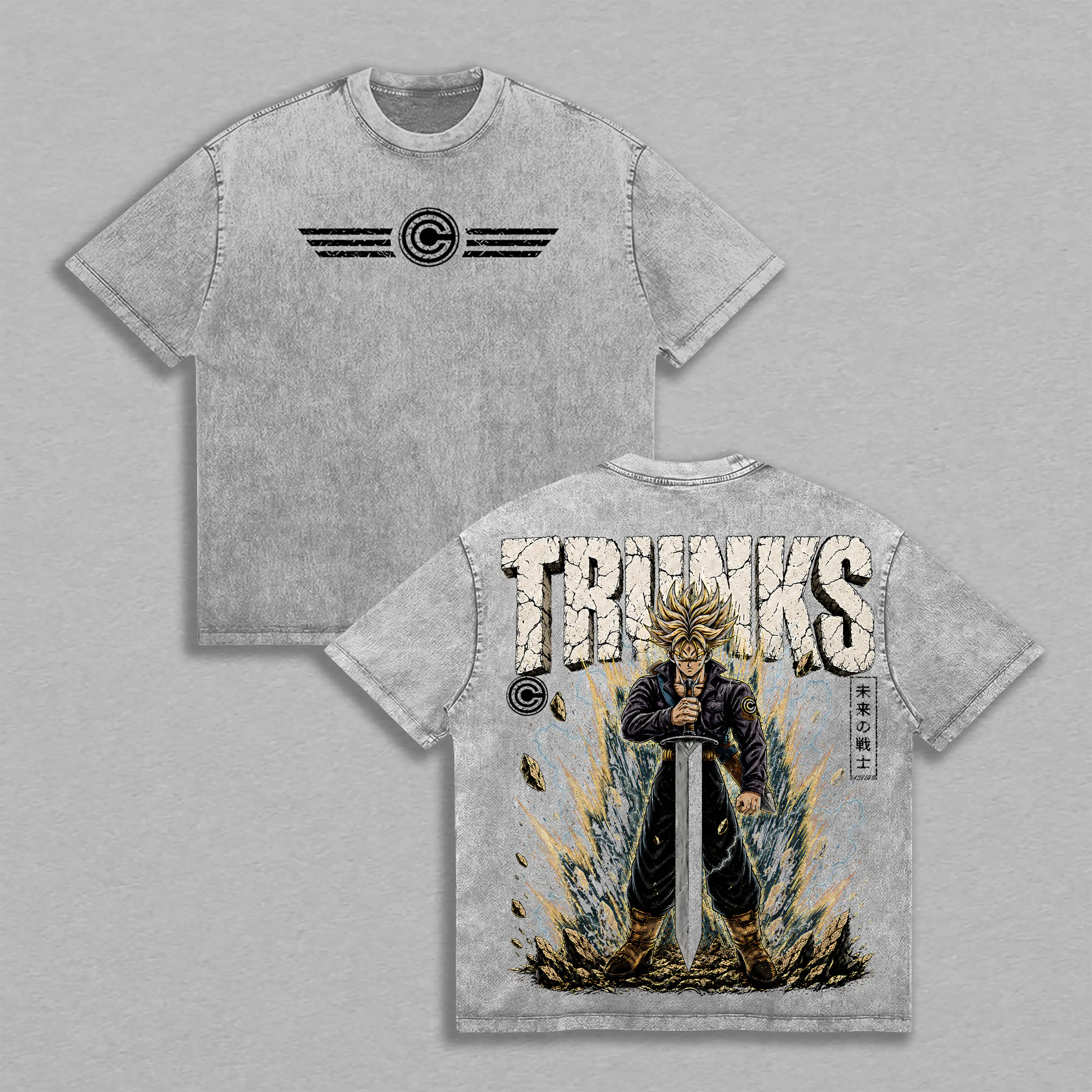 Future Trunks Dragon Ball Z Vintage Washed T-Shirt, Super Saiyan Trunks Anime Graphic Tee, Oversized Heavy Cotton Streetwear Shirt, Retro DBZ Warrior Back Print Unisex Tee, Dragon Ball Fan Gift, Manga Streetwear Apparel