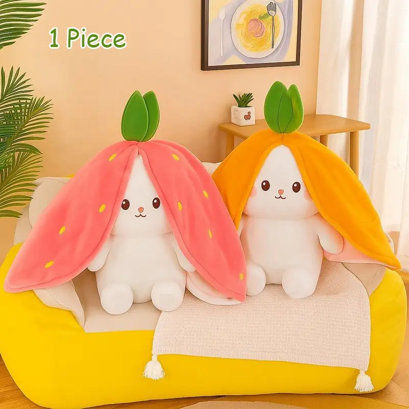 The "Cloud-Touch" Fruit Rabbit | Ultra-Squishy Sleeping Buddy (Strawberry/Carrot) | Heavy Weighted Feel, Oversized Plushie, Huggable Stuffed Animal, Cute Stuffed Animal, Girlfriend Gift, Kawaii Stuffed Animals, Soft Adorable Stuffed, Soft Cuddly Gift