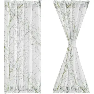 Front Door Curtains for Glass Door Curtains 72 Inches Long Green and White Semi-Sheer  Door Panel with Matching Tie- for Front Doors 50 Inches Wide 1 Panel