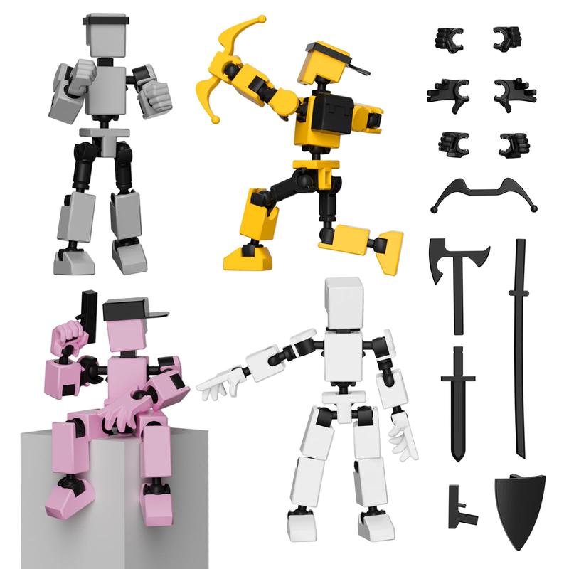 4PCS Mini Titan T-13 Action Figures Set Assembly Completed Luck Dummy Robot 13 Action Figure Toys for Boys Stick Figures with Multi Joints Movable Fidget Gifts for Kids
