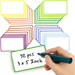 32 Pieces (3 x 5") - Colored Border Magnetic Dry Erase Labels - Reusable Strips for Classroom Home Office Garage Refrigerator Blank Writable Erasable Cards Name Tags Students Locker Shelf