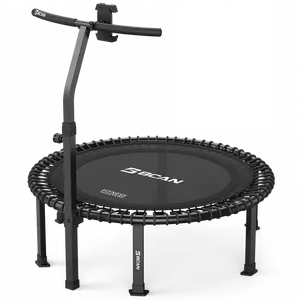 FED Fitness Bcan BT4 Soft Land Pro Adult Round Bungee Trampoline with Adjustable T-Handlebar — High Capacity Fitness Rebounder, 6 Resistance Levels & Bonus Accessories