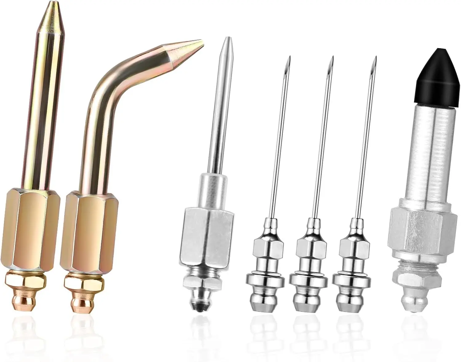 7pcs Grease Gun Accessory Kit for Automotive & Motorcycle Garage Repair - 3 Grease Nozzles, 1 Needle Dispenser, Rubber Tip Joint Nipple, Straight Nozzle, Needle Elbow Fitting Adapter Coupler for Confined Spaces, Auto Repair Tools, Specialty Mechanic Tools