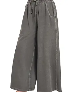 Zenana Women's French Terry Pigment-Dyed & Enzyme-Washed Dark Gray Pants - Women's Clothes, Bottoms