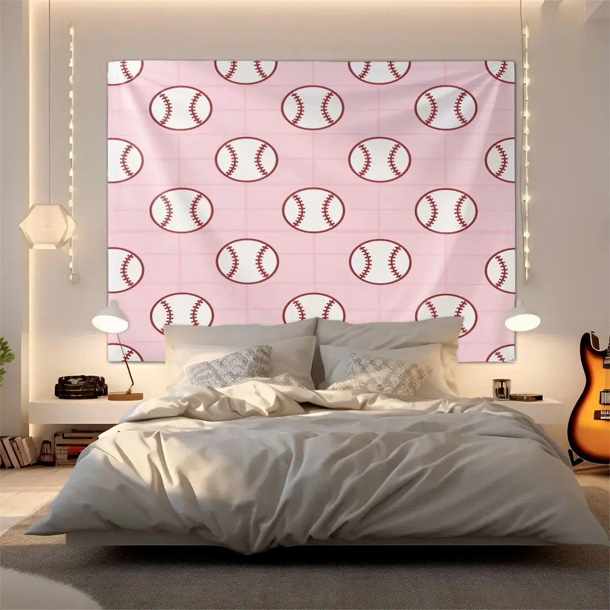 Minimalist Baseball Printed Tapestry, Sports Style Wall Hanging, Soft Fabric, Easy to Hang, Perfect for Bedroom and Living Room Background Decoration, Ideal Gift for Baseball Fans