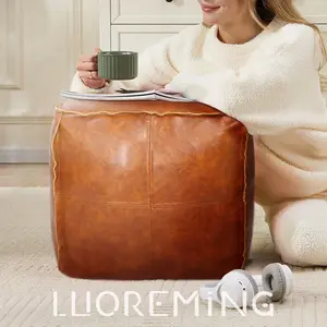 Lazy Sofa & Storage Solution, square ottoman, Portable and Durable, Wear-Resistant, Stain-Resistant, Waterproof Leather, Thick Artificial Leather, No Padding,Bohemian Style