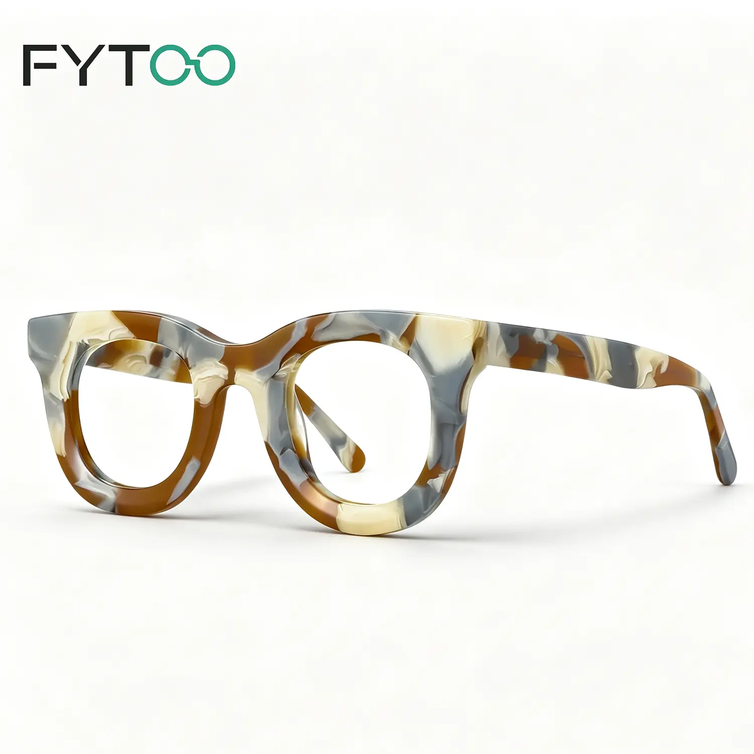 FYTOO Women's Chunky Cat-Eye Acetate Statement Frame Glasses - Vintage Tortoise Marbled, Bold Statement-Making, Cool Gray, Stylish Accessories, Non-Prescription Retro Fashion Eyewear for Bold Accessory Enthusiasts 1770-06