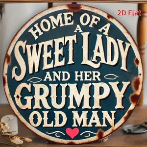 Charming Aluminum Round Wall Art Decoration, Sweet Lady and Grumpy Old Man Sign, Ideal for Home Bar Coffee Shop Kitchen Decor