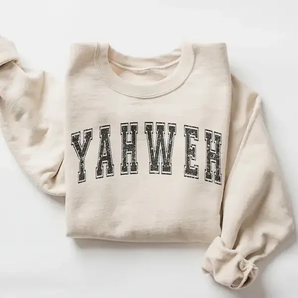 YAHWEH Sweatshirt Casual Long Sleeve Crewneck Pullover | Christian Letter Print Sweatshirt Religious Gift for Women & Men