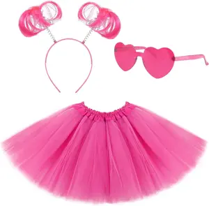 Tutu for Girls, 3 Layered Tulle Tutu Skirts Set with Heart Glasses,Ponytail Headband Cosplay Party SuppliesGift.