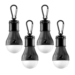 ( BEST CHOICE ) Portable LED Tent Lamp Emergency Lights with Hook, Hurricane Bulb Lantern Equipment for Camping, Hiking, Backpacking, Fishing Outage, Multicolor, 4 Pack