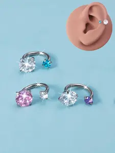 Elegant Stainless Steel Helix Piercing Ring with Synthetic Zirconia, 18 Gauge Horseshoe Lip Ring, Versatile Ear, Nose, and Navel Jewelry for Daily Wear, Perfect Holiday Gift