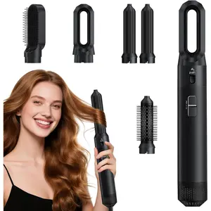 5 in 1 Hair Dryer Brush Set-Upgrade Hair Dryer Brush Air Curler Air Curling Wrap Styler,Negative Ion Curling Brush Iron,Detachable Hot Air Brush for Drying,Curling,Straightening (Black)
