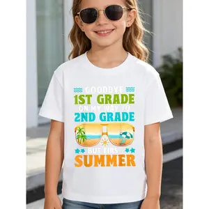 Soft Breathable Goodbye 1st Grade On My Way to 2nd Grade But First Summer T-Shirt for Kids | Boys & Girls Graphic Tee - Round Neck Shirt for Early Elementary - Birthday Party Outfit or Everyday Play Clothes - Easy-Care Parent-Favorite Apparel