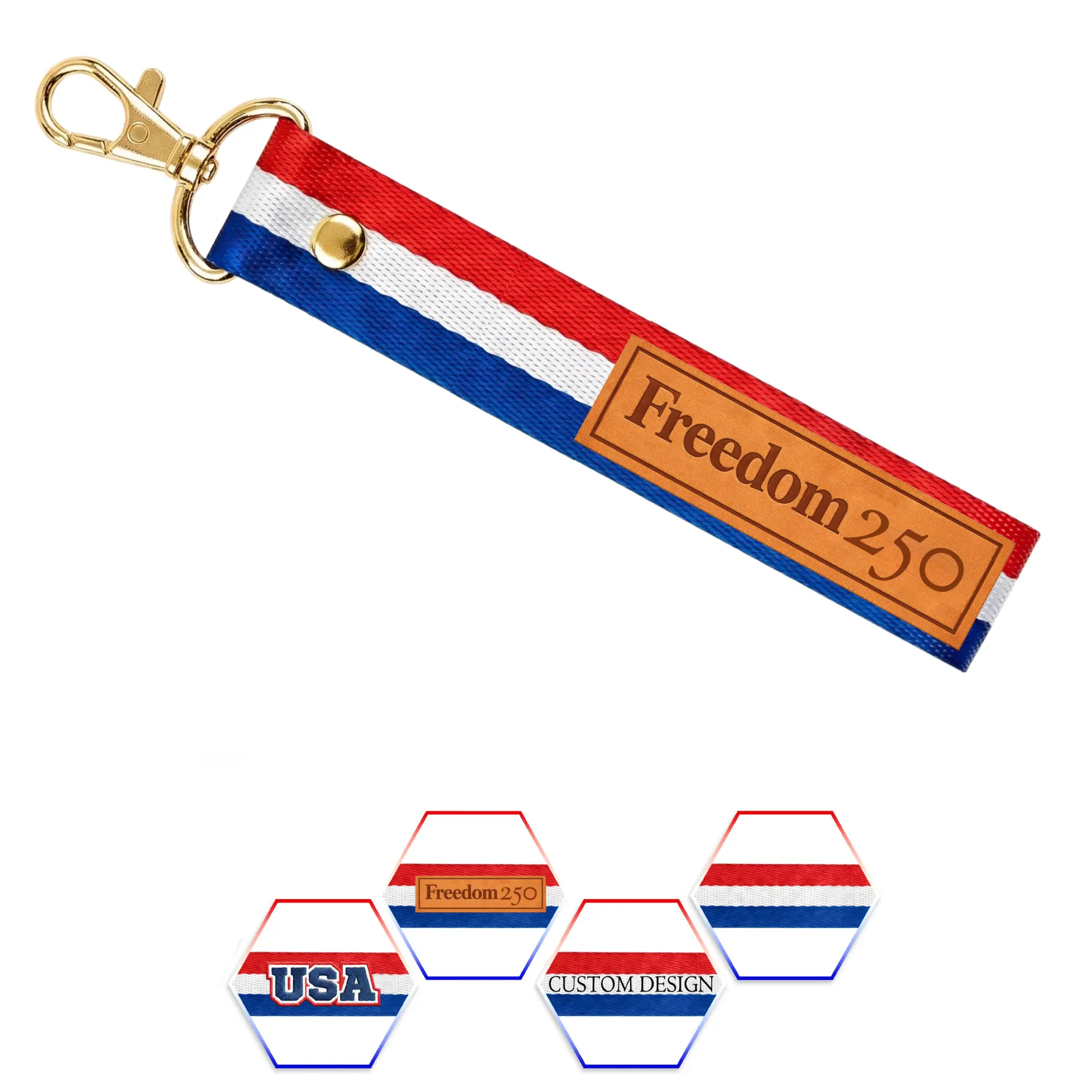 Freedom 250 Wristlet Keychain – Officially Licensed Commemorative 250th Anniversary – Durable Woven Strap, Gold Hardware, Multiple Designs
