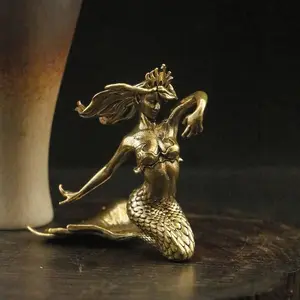 Brass Mermaid Sculpture, Fairy Tale Elegant Mermaid Statue Decor, Copper Color Craft Ornament, Room Decoration, Desktop Accent, Vintage Brass Decor, Christmas Gift