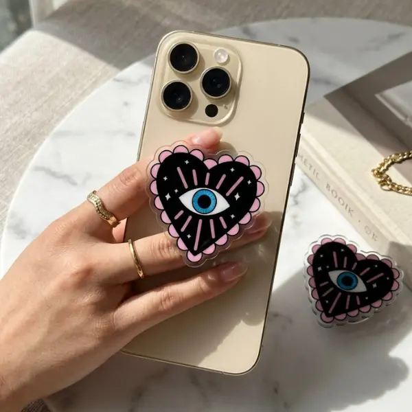 Lucky Evil Eye Scalloped Heart MagSafe Phone Grip, Horror Aesthetic Magnetic Phone Holder, Kawaii Scary Fan Gift , Kindle Accessories sticky Baby mount Library Card Flower-Shaped Multi-Functional Stand Universal Car Double-Sided Octo Adjustable Portable