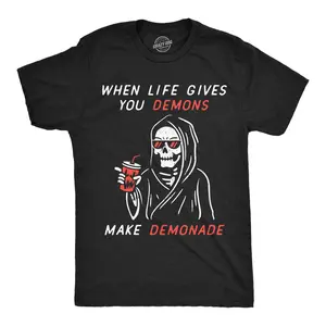 Mens Funny T Shirts When Life Gives You Demons Make Demonade Sarcastic Graphic Novelty Tee for Men Mens Funny T Shirts Cool Vintage Fashion T-Shirt Gift Classic Menswear Halloween Apparel for Men Funny Black -