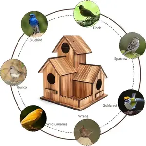 Large Outdoor Three-Hole Wooden Birdhouse, Hanging Bird Nest Box Feeder, Suitable for Bluebirds, Cardinals, Garden Decor