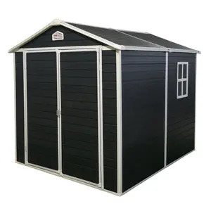 Plastic shed resin outdoor storage room, including flooring, waterproof lockable garden tool storage cabinet, very suitable for storing courtyard furniture, black