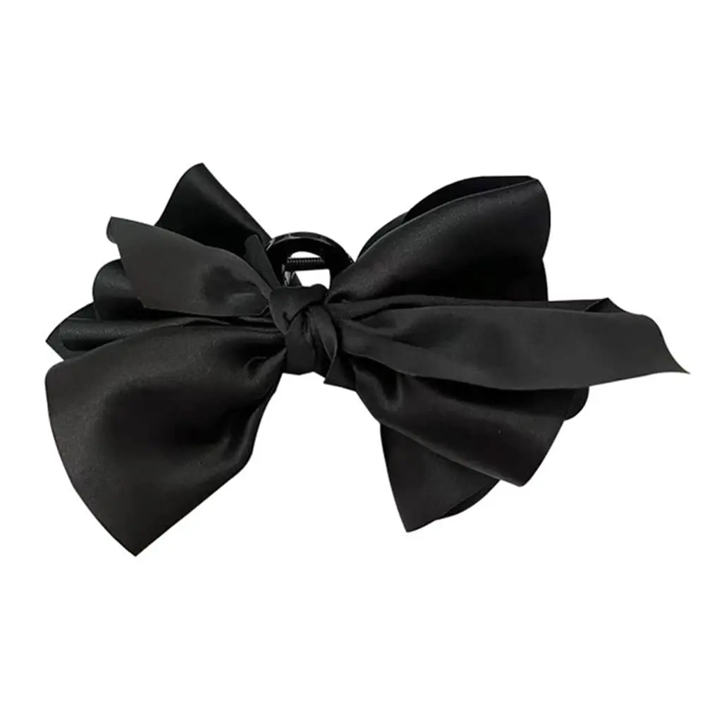 Wiwpar Large Chiffon Fabric Ribbon Bow Hair Clip, 16cm/6.29in, Black, for Women and Girls, Strong Hold, Hair Jaw Clips for Thin and Thick Curly Hair