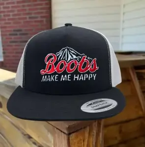 Boobs Make Me Happy Embroidered Hat � Streetwear Snapback Mesh Cap