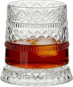 2 Packs Luxury 360° Spinning Crystal Glass With seven-color lighting– Star-Cut Stress Relief Whiskey & Wine Glass, Elegant European Barware Gift，Rotating Glass Cup Spinning Glass Cup
