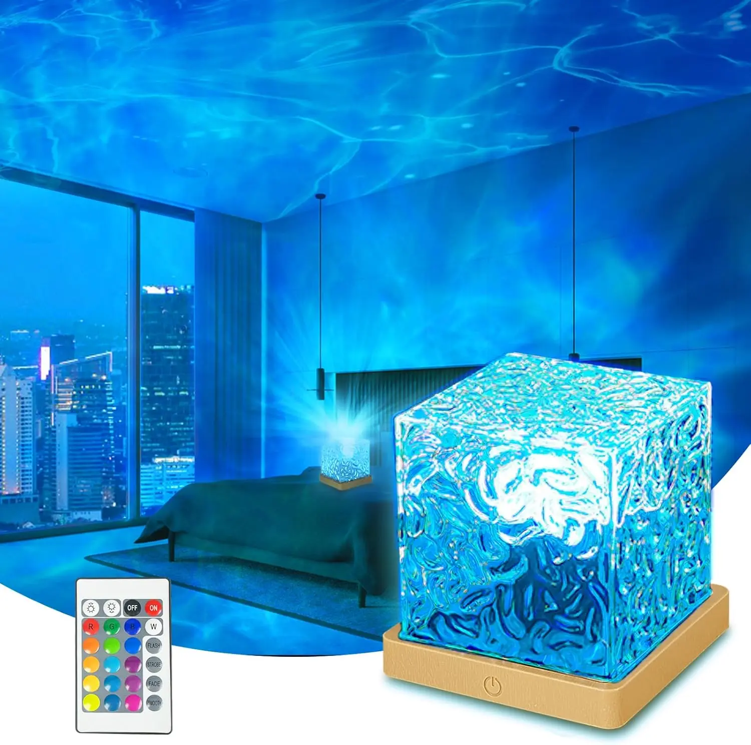 RGB Water Ripple Projector Lamp with Remote - Color Changing Ocean Wave Ceiling Mood Light, Projector for Bedroom, Gamer Stuff, Funky Home Decor Item, Room Decor for Gaming Room Parties, Room Accessories, Living Room Decor