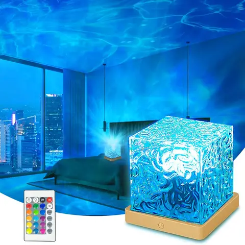 RGB Water Ripple Projector Lamp with Remote - Adjustable RGBIC Lighting, Color Changing, Colorful Ambient Effects, Dynamic Party-Style Lighting, Decorative Room Accessory, Ocean Wave Ceiling Mood Light, Bedroom Gamer Table Decor
