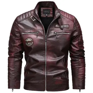 Men's Wine Red PU Leather Motorcycle Jacket - Quilted Details, Multiple Zippers, Biker & Street Style Trendy Coat（gift）