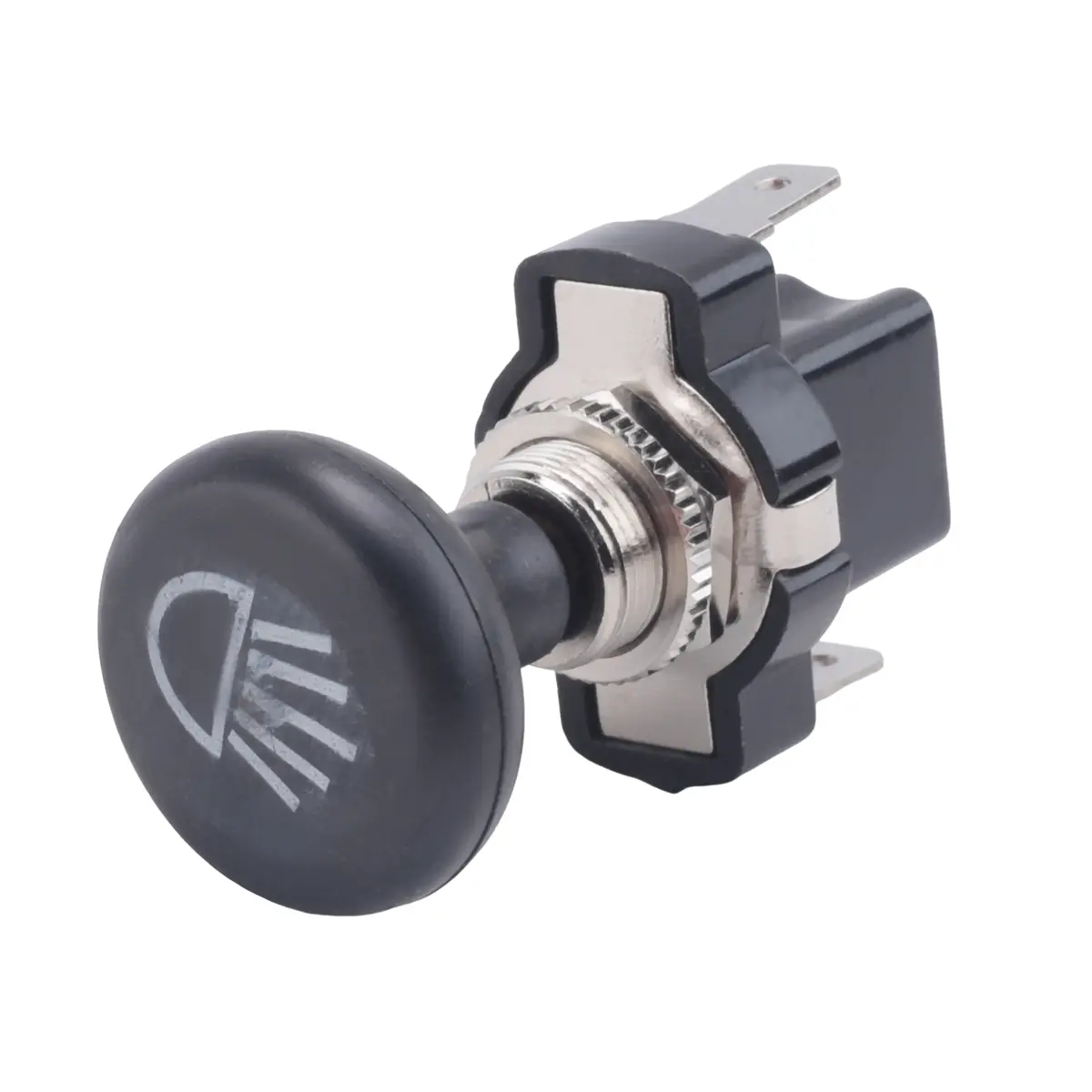 12V-15A Push-Pull Ignition Switch for Golf Carts, Universal 3/8 Stem Length Metal+Plastic Switch with Blade Terminals, Fits All Major Brands, Easy Installation for Light Control, Black + Silver