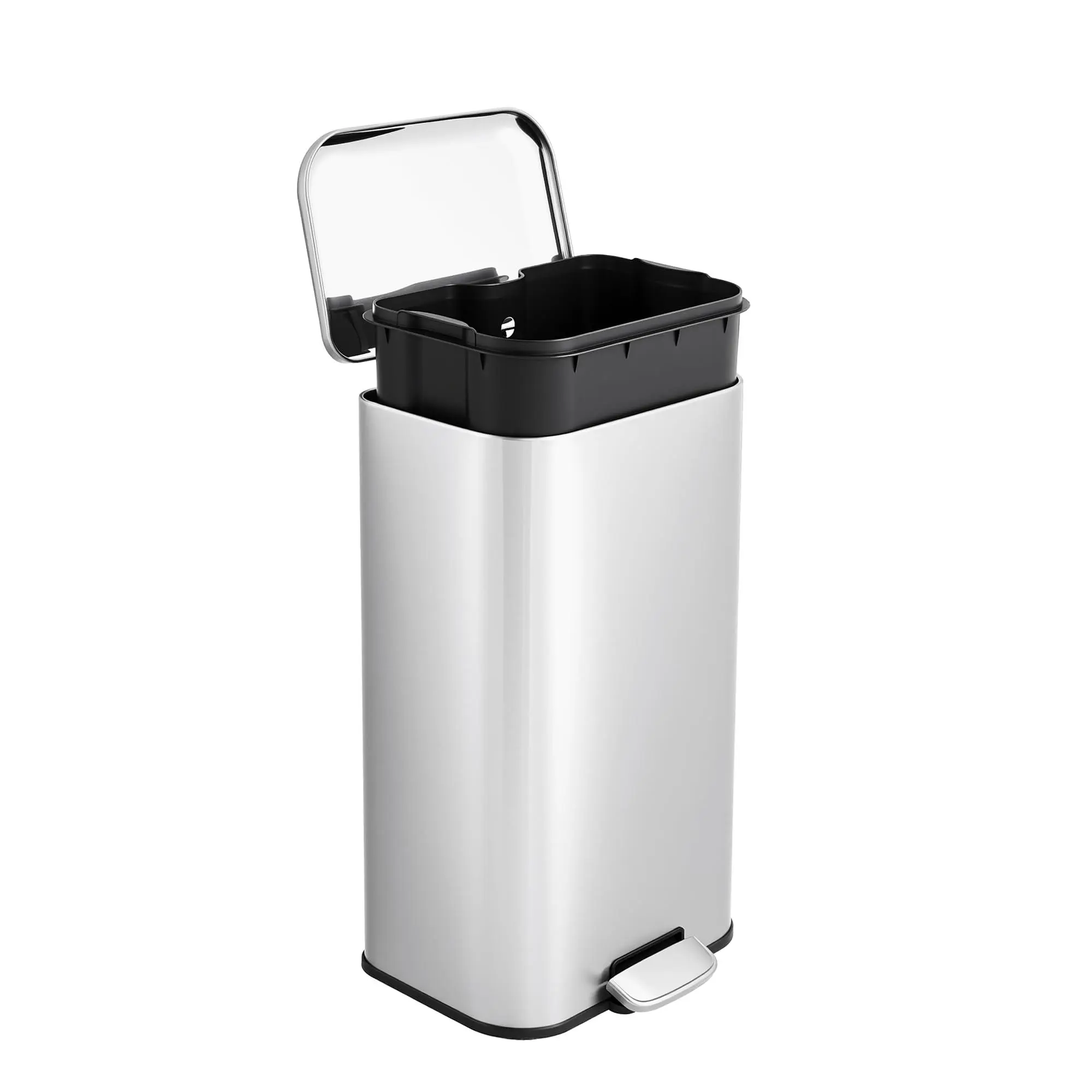 Garvee 8 gal Stainless Steel Step Kitchen Trash Can - Soft-Close Lid, Removable Inner Bucket, Rectangular Decor Bin for Kitchen, Living Room (Silver)