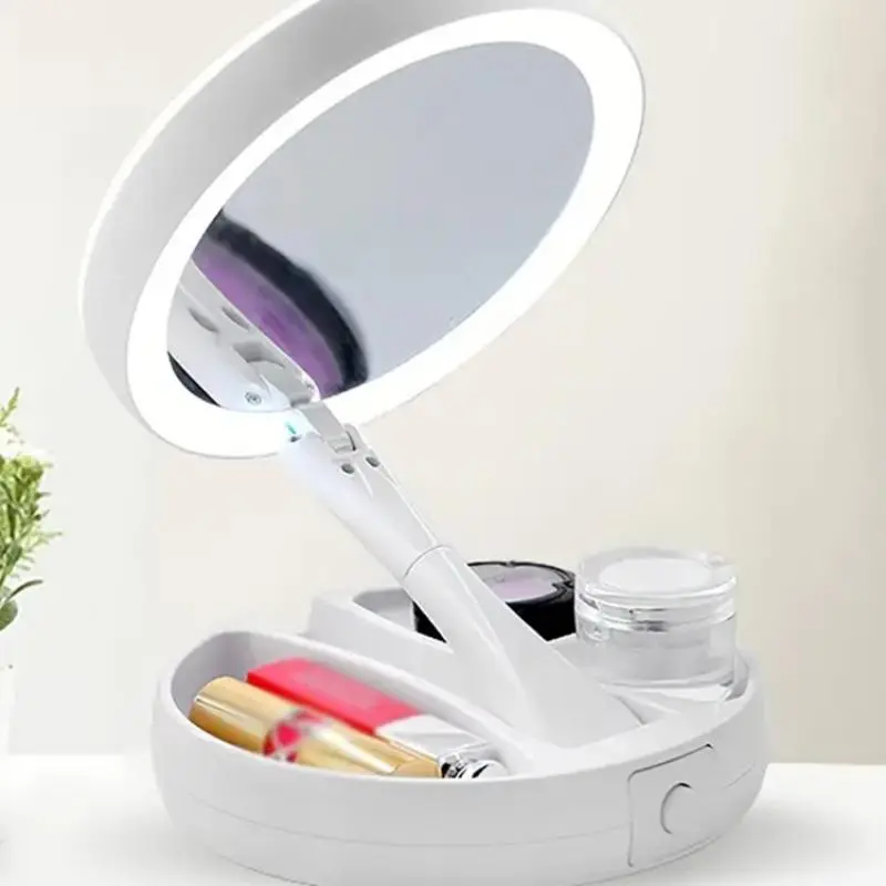 Foldable LED Makeup Mirror, 1 Count Magnifying Mirror Cosmetic Mirror, Desktop Mirror with Light, Illuminated Mirror