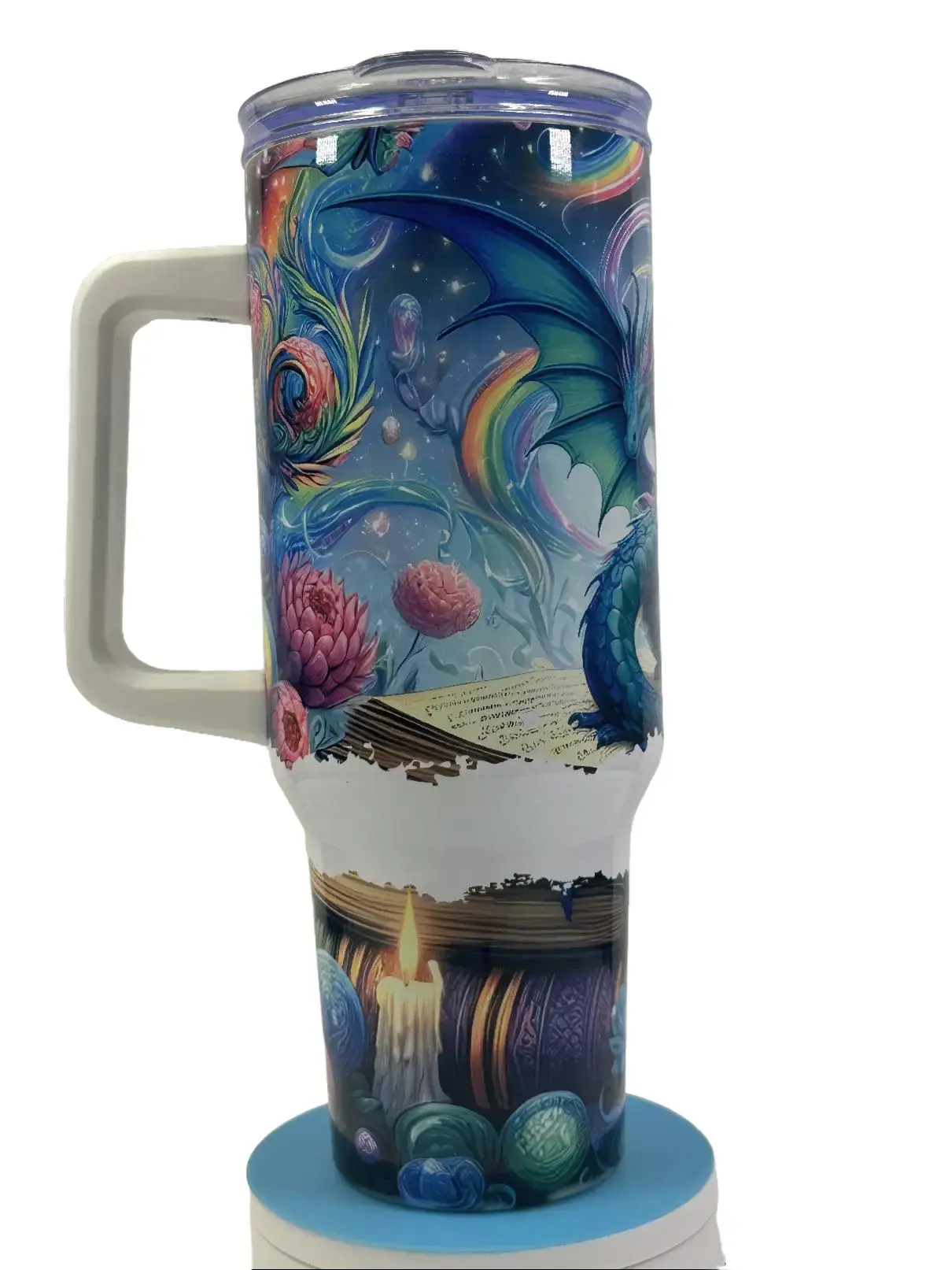 40 Oz. Blue Dragon and Books Tumbler