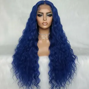 13x6 frontal 32 inches synthetic wig  blue heat resistant