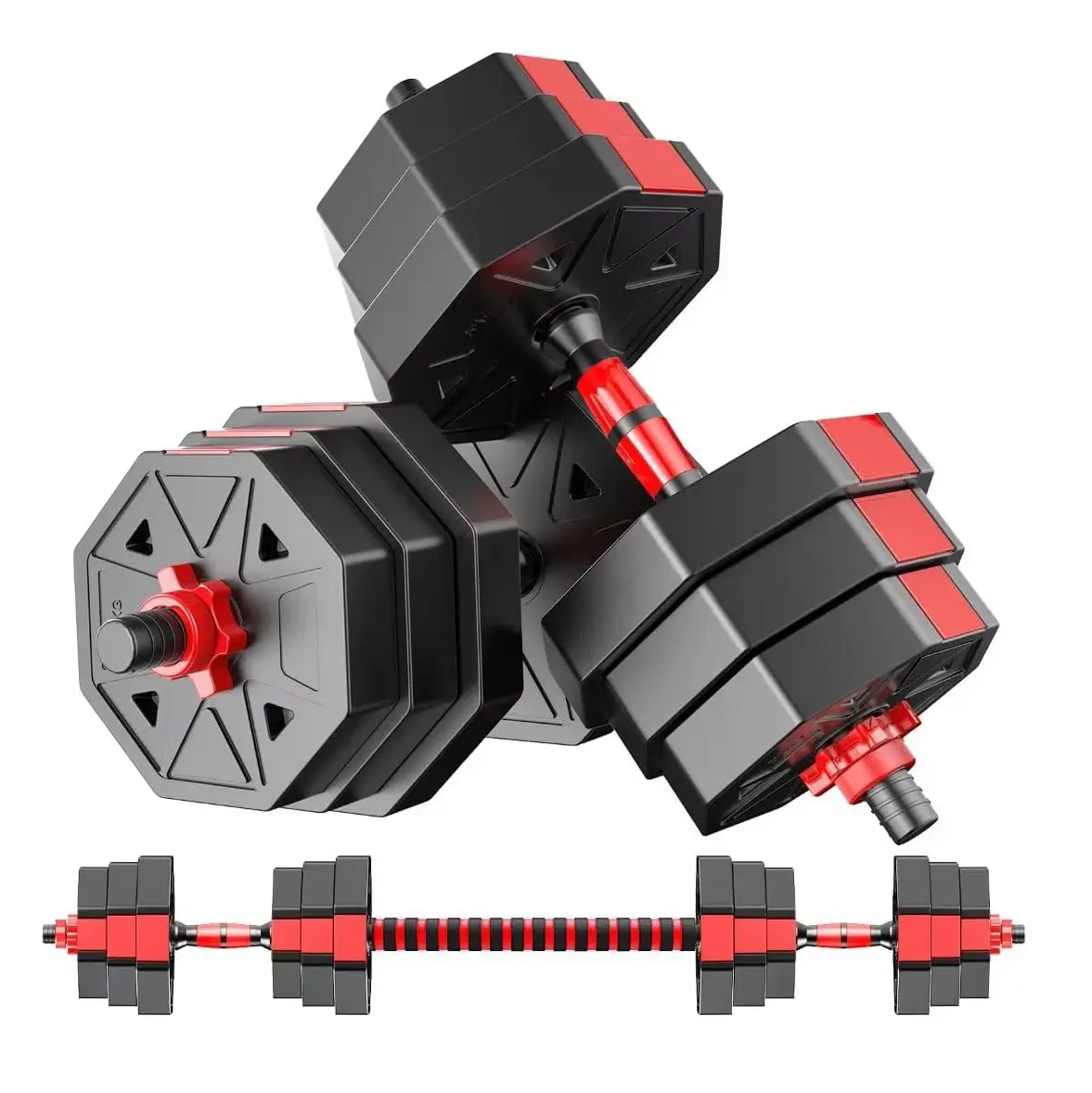 Adjustable Dumbbell Set, 5-44lbs Weights, Adjustable Barbell Set, Home Gym Equipment, 3-in-1 Workout Dumbbell, Heavy Duty Cast Iron Weights, Strength Fitness Training Kit