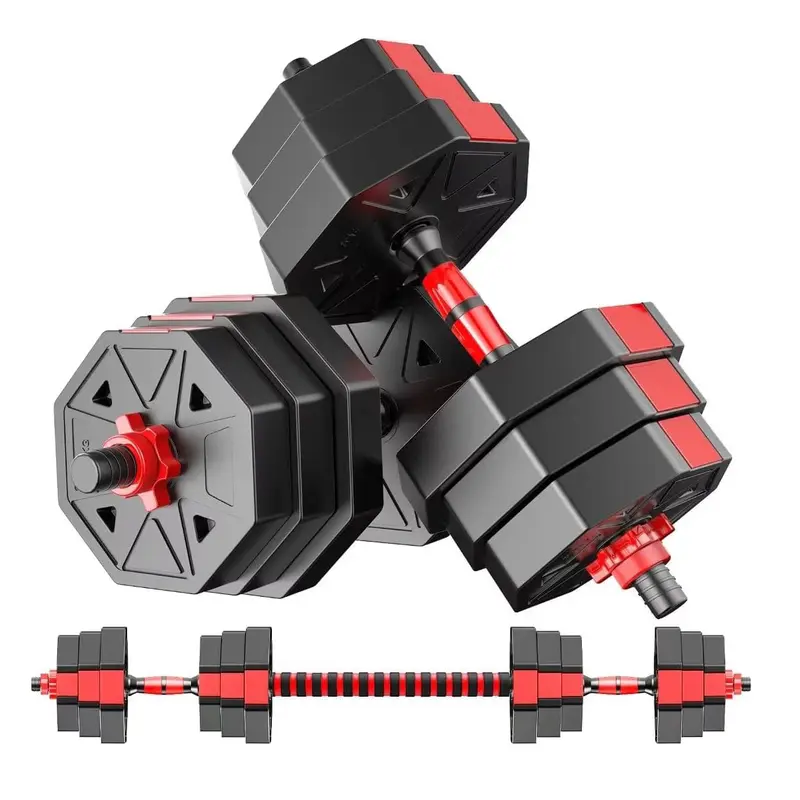 3-in-1 Modes Adjustable Workout Equipment Dumbbells Set - 5-44lbs Heavy-Duty Cast Iron, Single/Pair Option, Convertible Barbell, Compact Resistance Training Gear That Replaces 10+ Dumbbs for At-Home Chest & Arm Workouts