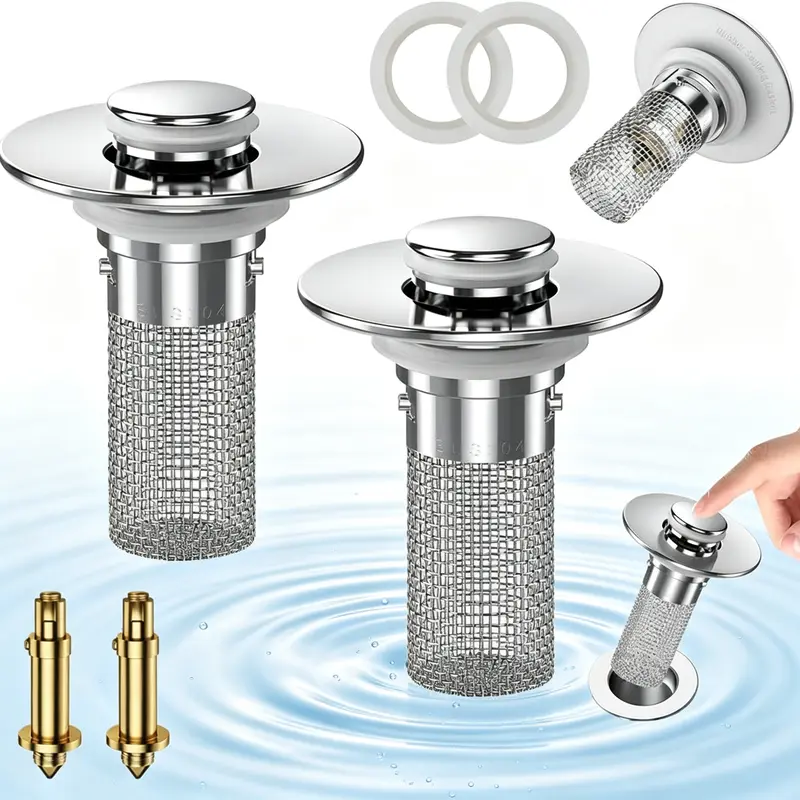 Sink drain filter,Pop Up Sink Drain Strain, Bathroom Sink Stopper with Removable Stainless Steel, Filter Basket Hair Catcher Hair Catcher