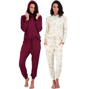 Real Essentials 4 Piece: Women's Long Sleeve Pullover Hoodie Henley Sweatshirt & Jogger Set- Athletic Lounge Sweatsuit