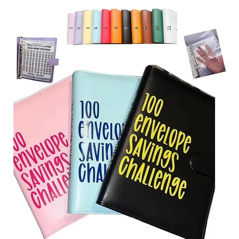 100-Day Couples Savings Binder 2-Pack Daily System with 100 Envelopes for Financial Tracking & Goal Setting A5 Size Waterproof PU Leather Budget Planner