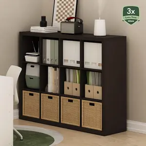 CUBICLE Bookcase, 12-Cube Bookshelf, Triple Thick Frame Cube Storage Bookcase, 15.3 x 57.4 x 43.3, for Living Room Bedroom Home Office, Dark Oak, Cube Shelf Organizer, Composite Wood